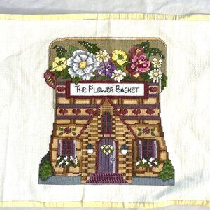 Vintage Cross Stitch "The Flower Basket" Ready to Frame 17.5"X11.5" Home Crafted